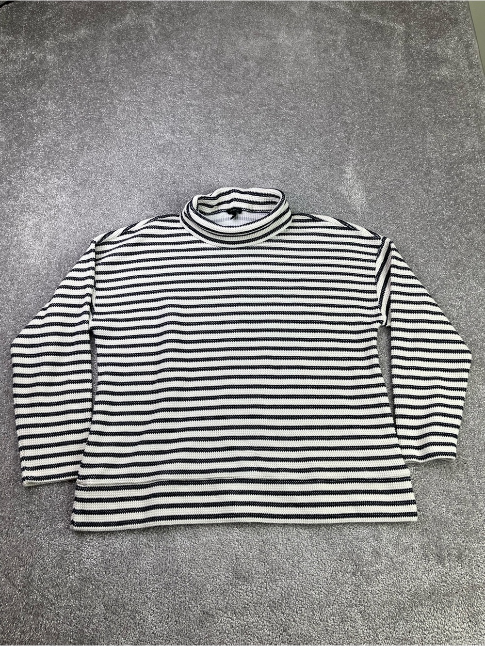 Talbots Striped Mock Neck Sweater XL Black White Textured Knit Top